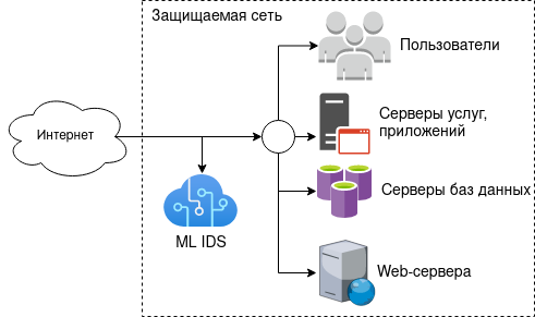 Схема встраивания анализатора ML IDS в защищаемую сеть